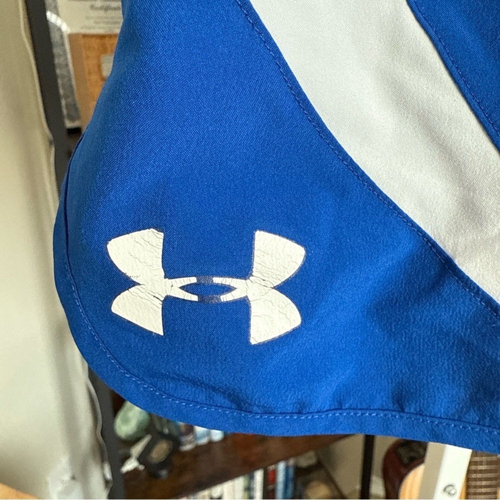 Under Armour Women’s Active Lined Drawstring Shorts Blue/white Heatgear Size L - Picture 5 of 8